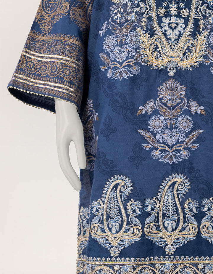 Raw Silk Blue Stitched Suit - J. Junaid Jamshed