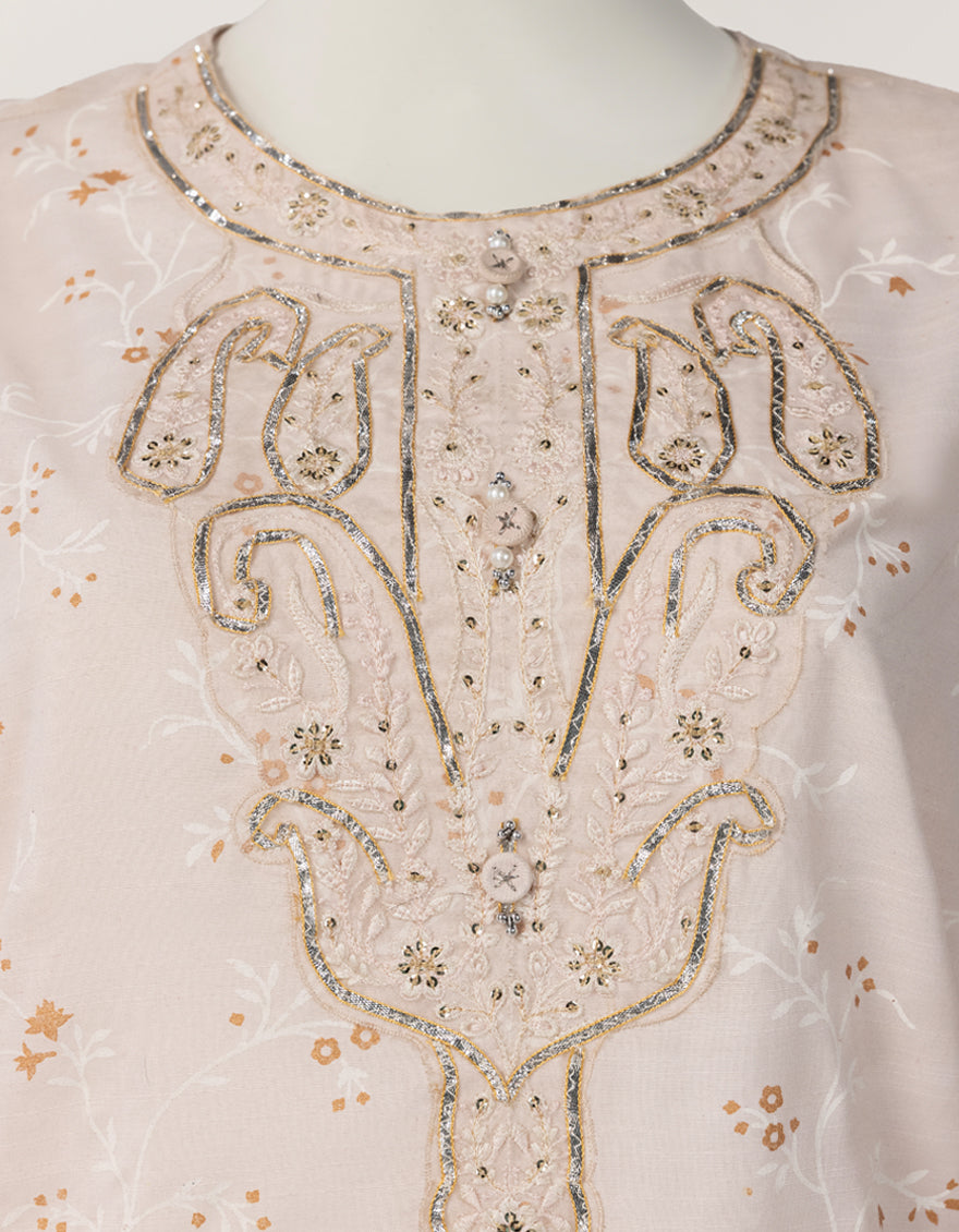 Raw Silk Peach Stitched Suit - J. Junaid Jamshed