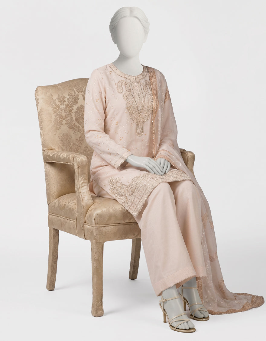 Raw Silk Peach Stitched Suit - J. Junaid Jamshed