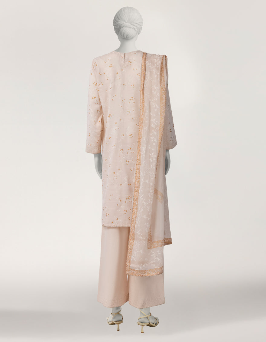 Raw Silk Peach Stitched Suit - J. Junaid Jamshed