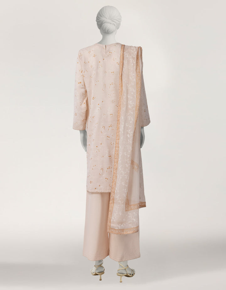 Raw Silk Peach Stitched Suit - J. Junaid Jamshed