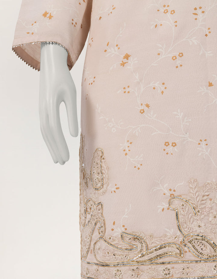 Raw Silk Peach Stitched Suit - J. Junaid Jamshed