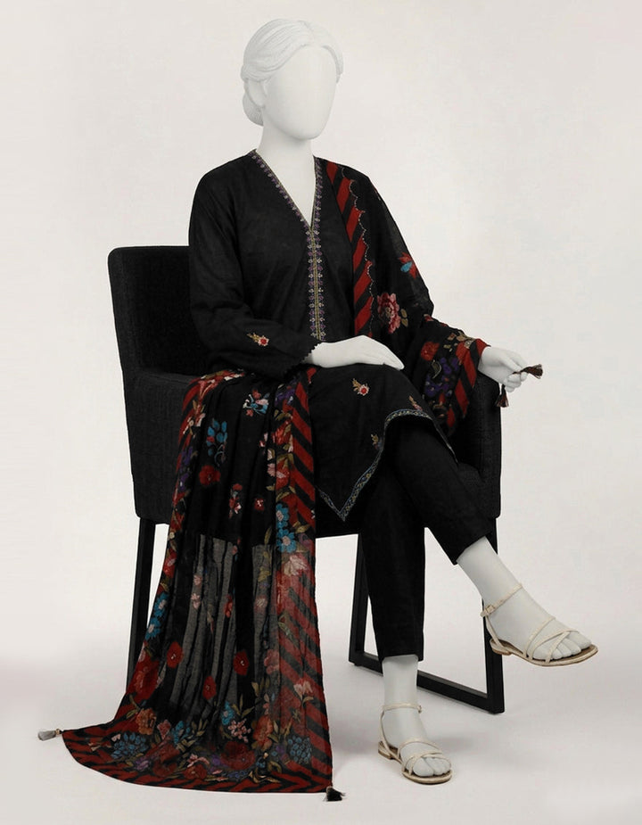 Lawn Black Stitched Suit - J. Junaid Jamshed