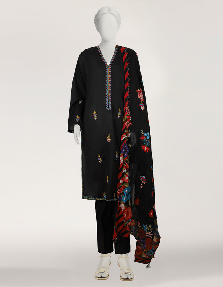 Lawn Black Stitched Suit - J. Junaid Jamshed