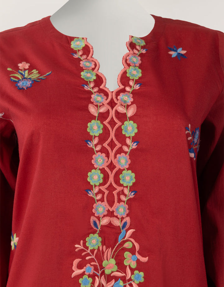 Lawn Maroon Stitched Suit - J. Junaid Jamshed