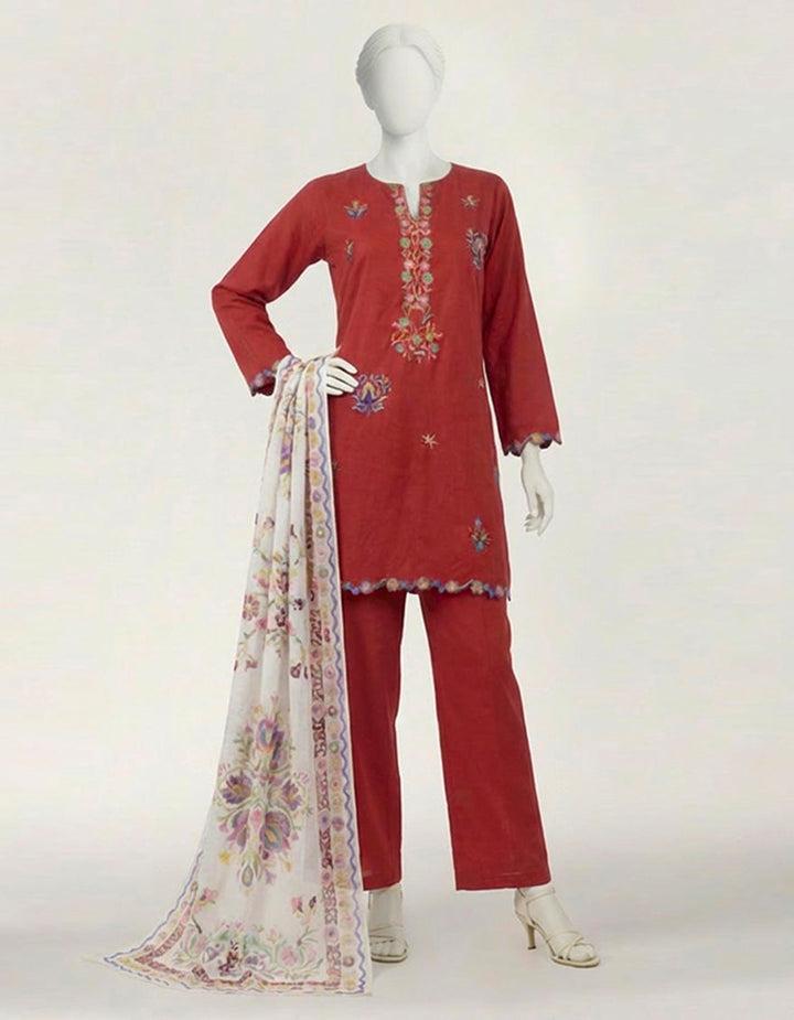 Lawn Maroon Stitched Suit - J. Junaid Jamshed
