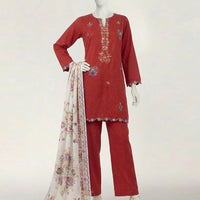 Lawn Maroon Stitched Suit - J. Junaid Jamshed