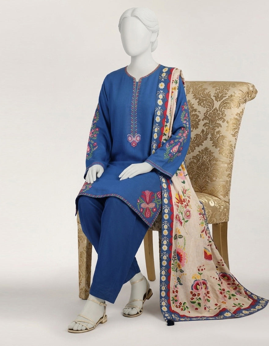 Lawn Blue Stitched Suit - J. Junaid Jamshed