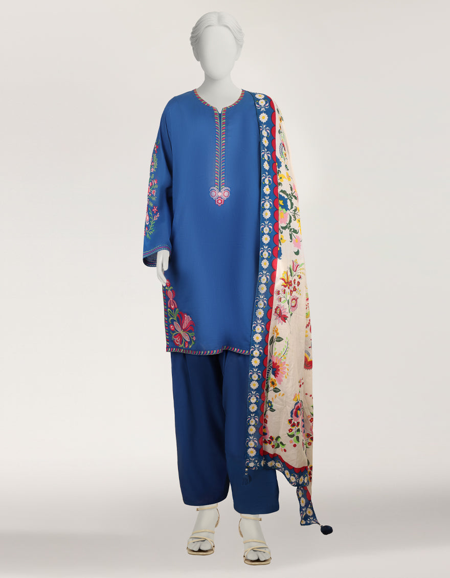 Lawn Blue Stitched Suit - J. Junaid Jamshed