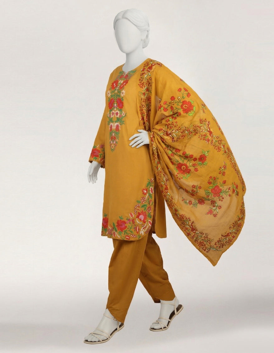 Lawn Mustard Stitched Suit - J. Junaid Jamshed