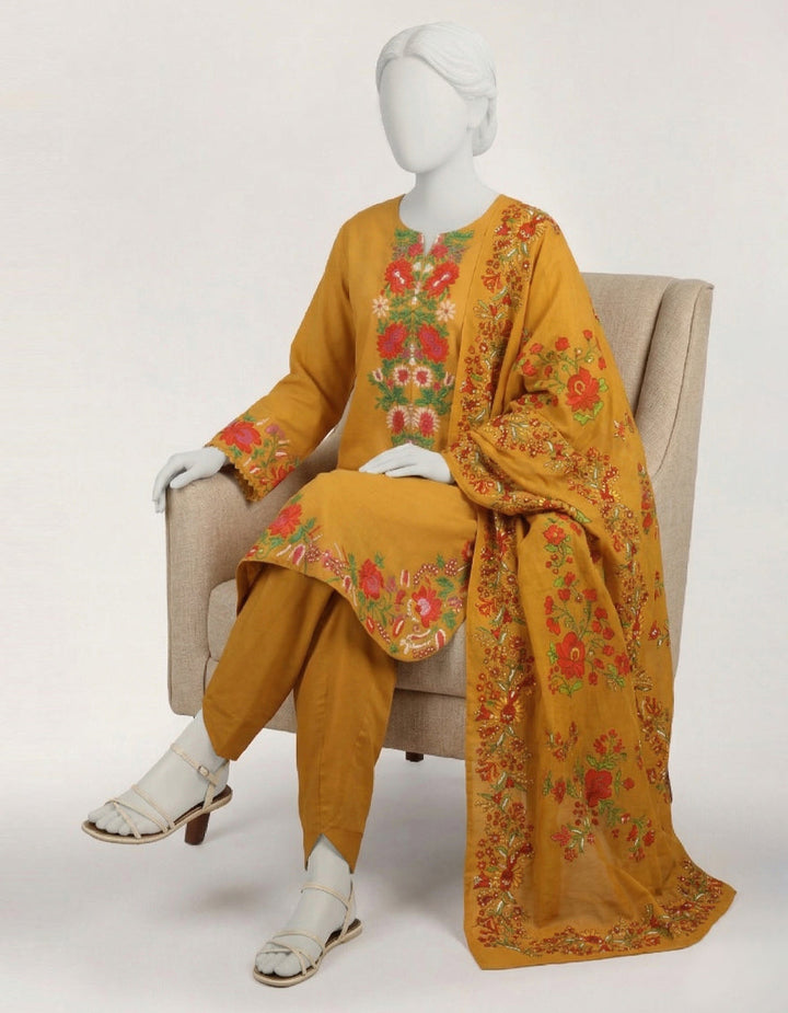 Lawn Mustard Stitched Suit - J. Junaid Jamshed