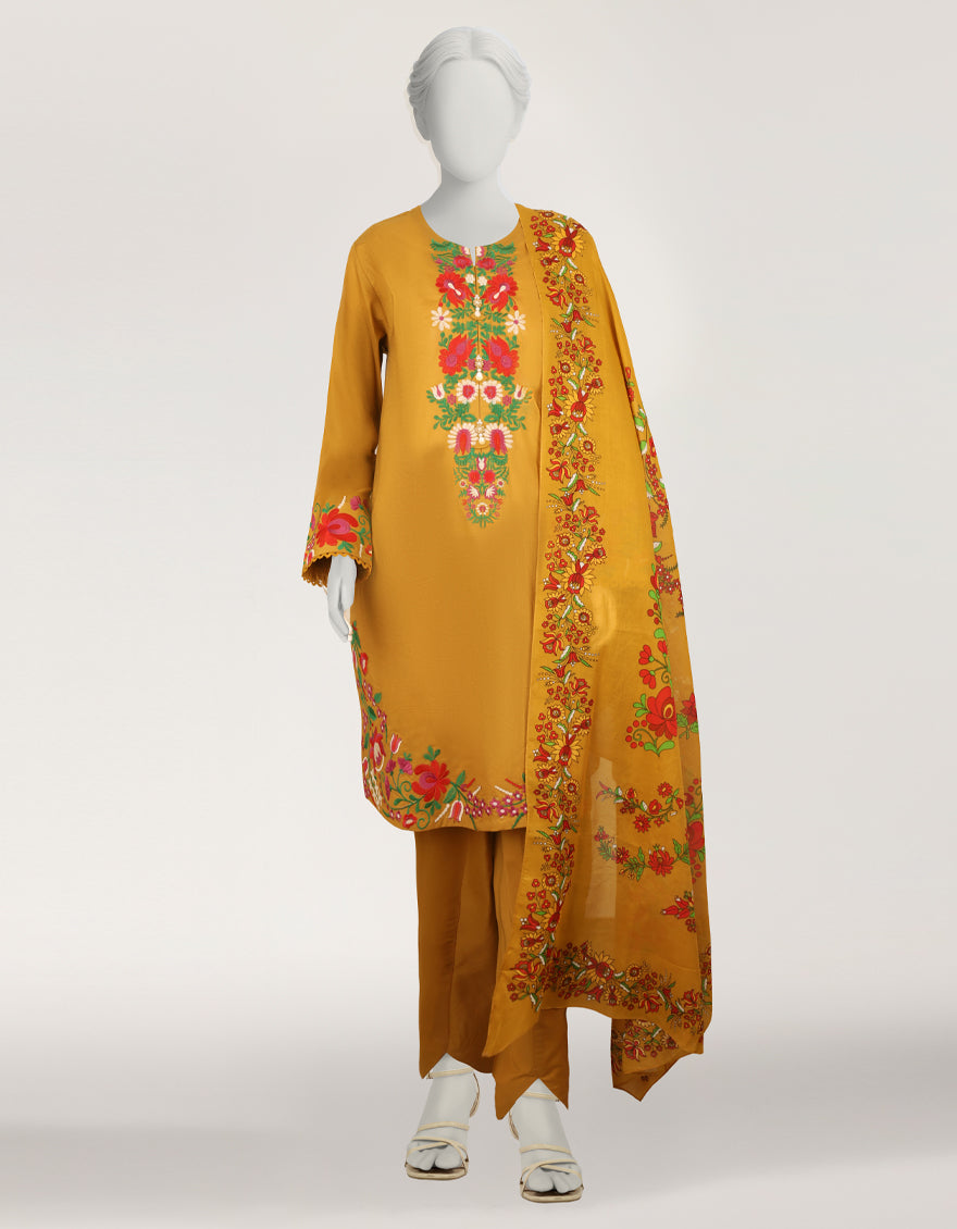 Lawn Mustard Stitched Suit - J. Junaid Jamshed