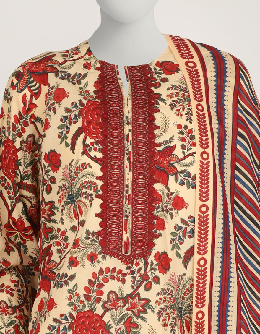 Lawn Multicolor Stitched Suit - J. Junaid Jamshed