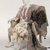 Lawn Beige Stitched Suit - J. Junaid Jamshed