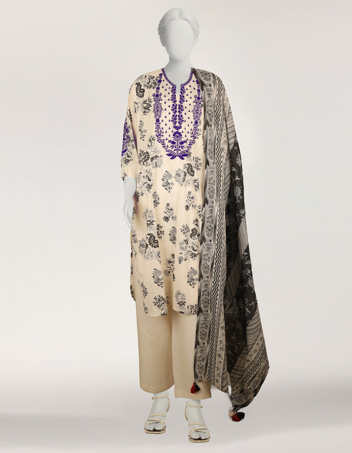 Lawn Beige Stitched Suit - J. Junaid Jamshed