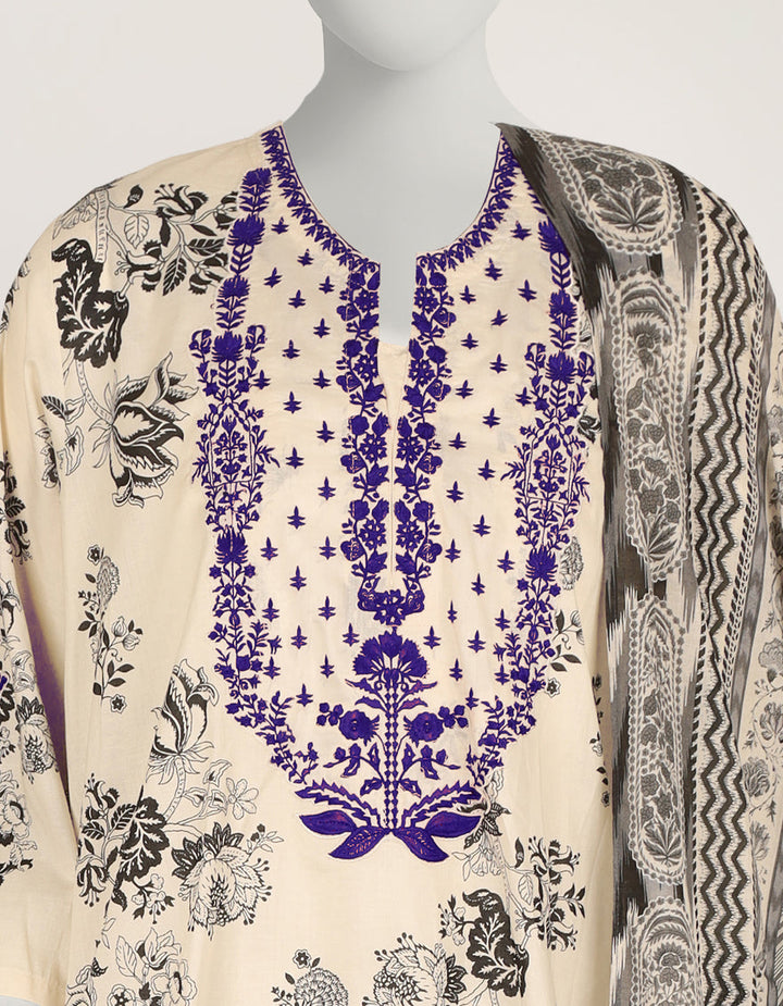 Lawn Beige Stitched Suit - J. Junaid Jamshed