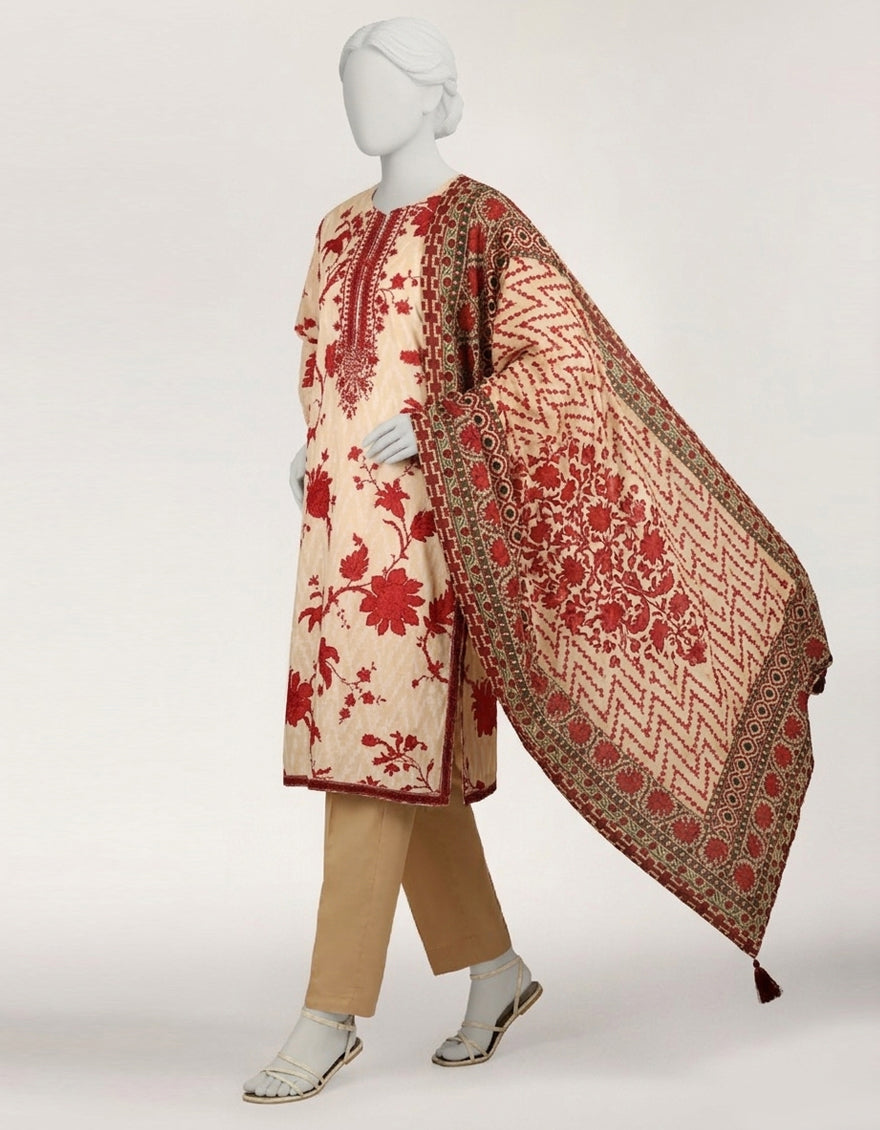 Lawn Beige Stitched Suit - J. Junaid Jamshed