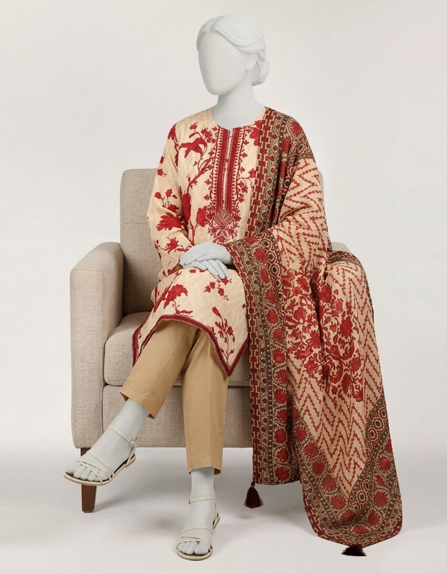 Lawn Beige Stitched Suit - J. Junaid Jamshed