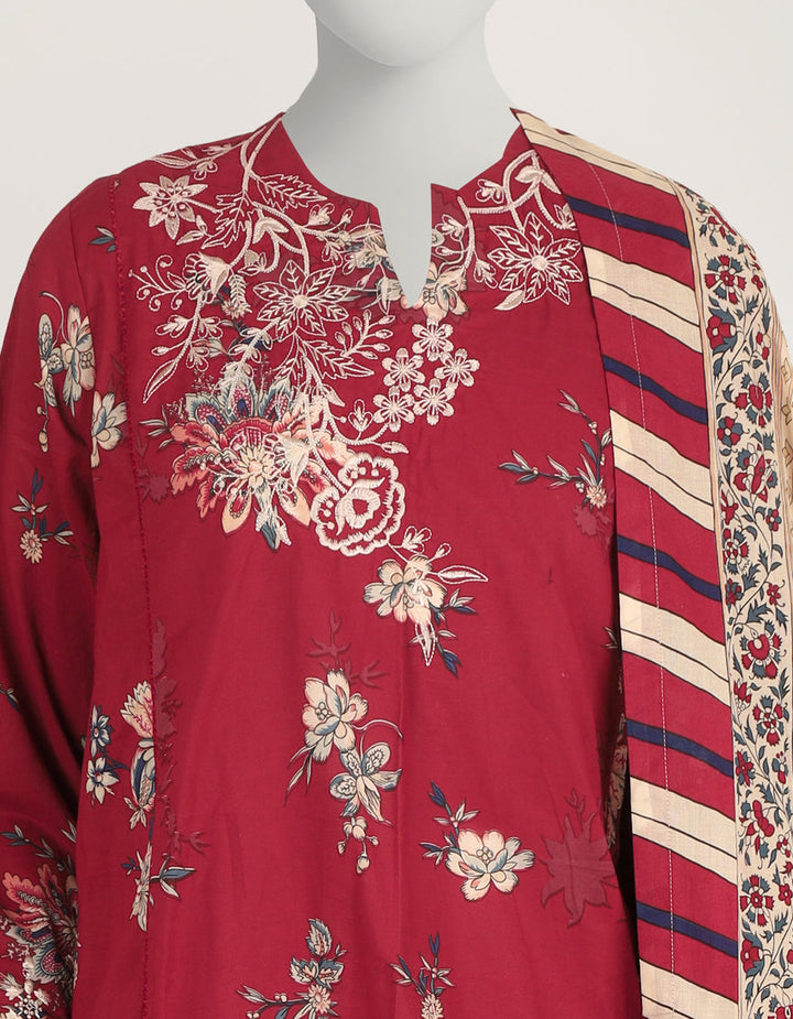 Lawn Maroon Stitched Suit - J. Junaid Jamshed