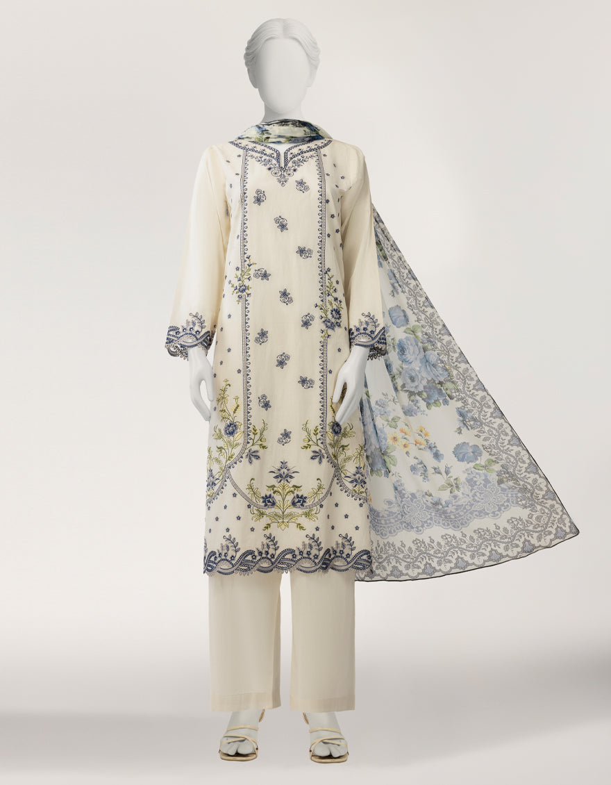 Lawn White Stitched Suit - J. Junaid Jamshed
