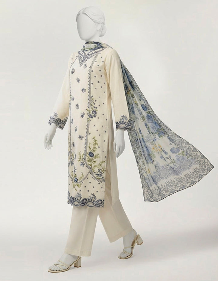 Lawn White Stitched Suit - J. Junaid Jamshed