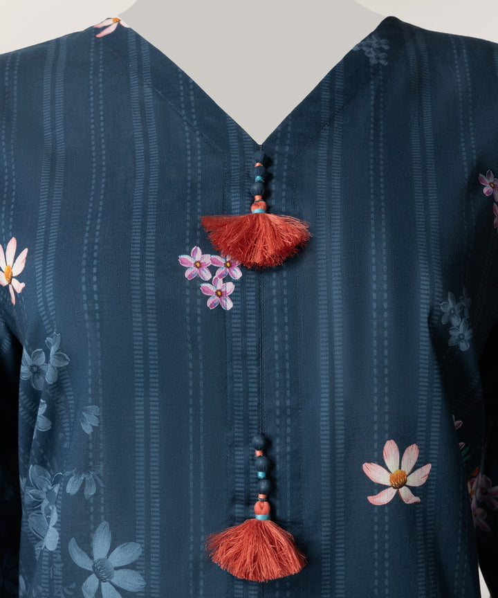 Lawn Dark Blue Stitched Suit - J. Junaid Jamshed