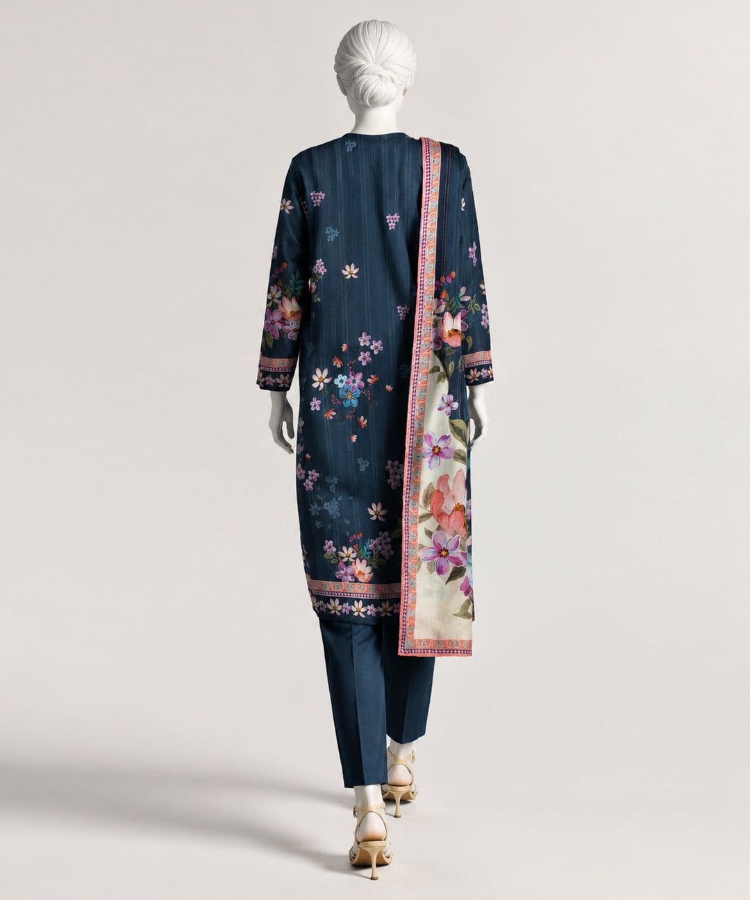 Lawn Dark Blue Stitched Suit - J. Junaid Jamshed