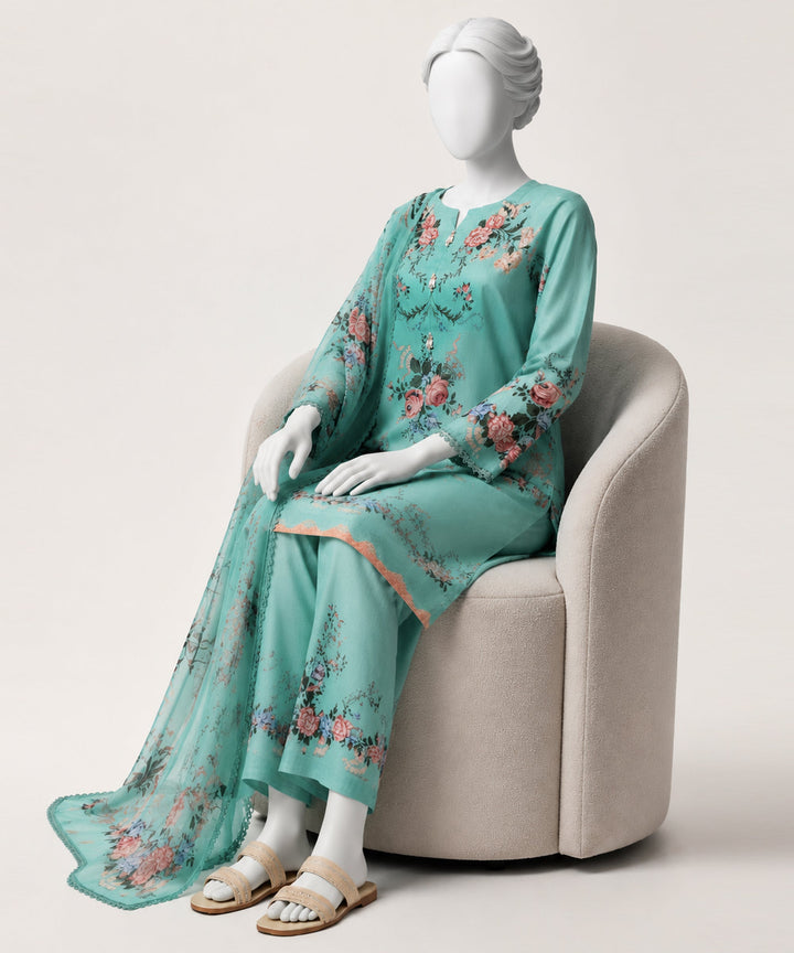 Lawn Aqua Green Stitched Suit - J. Junaid Jamshed