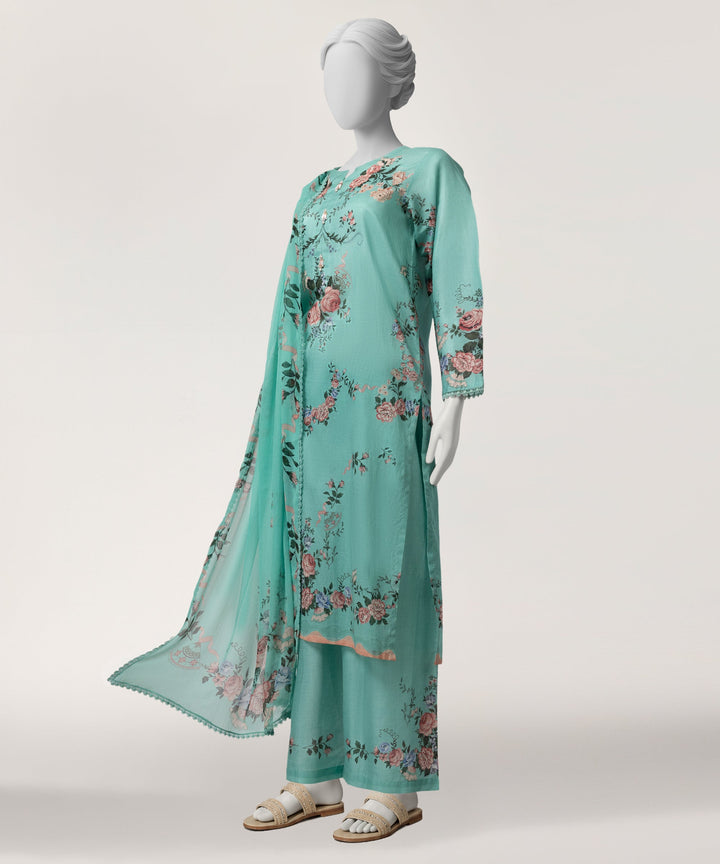 Lawn Aqua Green Stitched Suit - J. Junaid Jamshed
