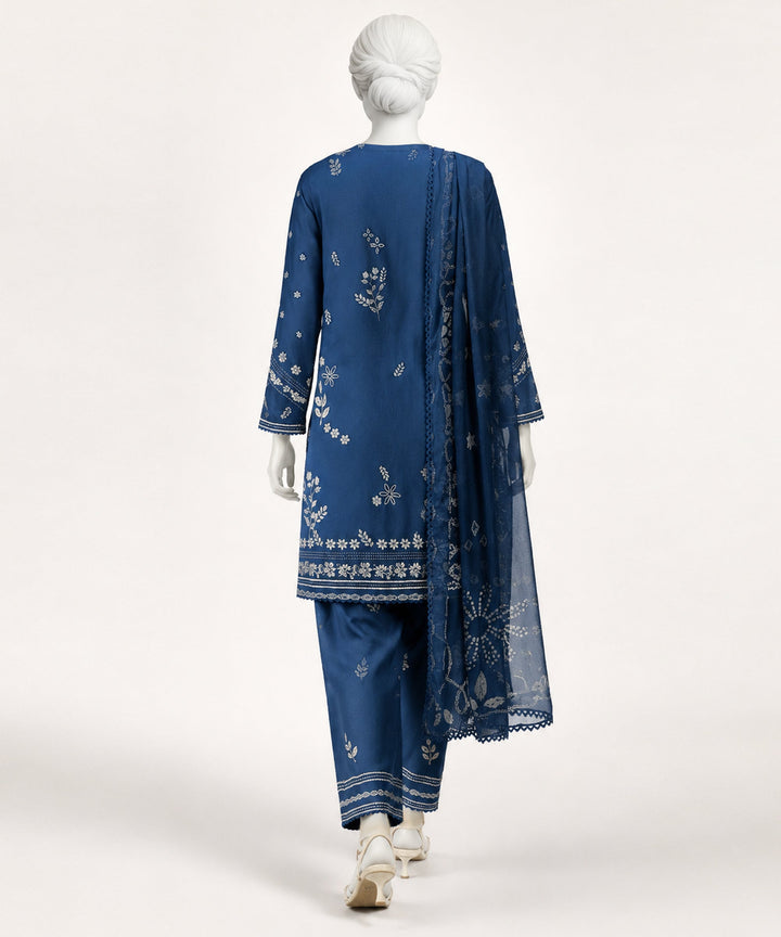 Lawn Blue Stitched Suit - J. Junaid Jamshed