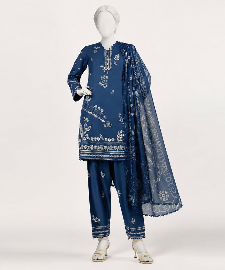 Lawn Blue Stitched Suit - J. Junaid Jamshed