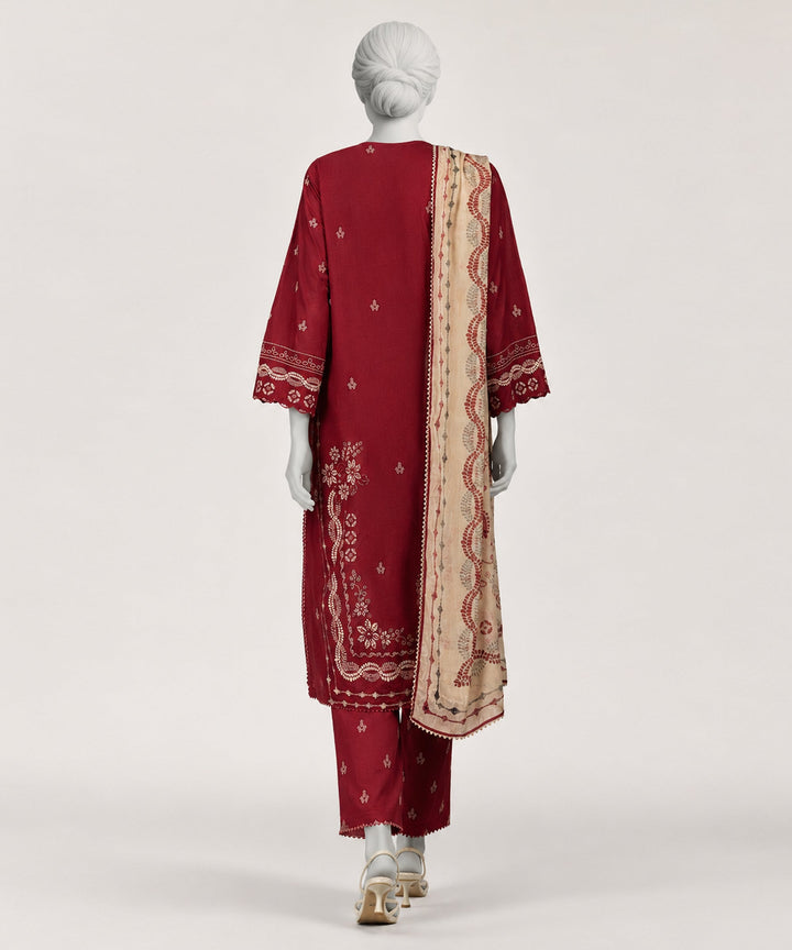 Lawn Red Stitched Suit - J. Junaid Jamshed