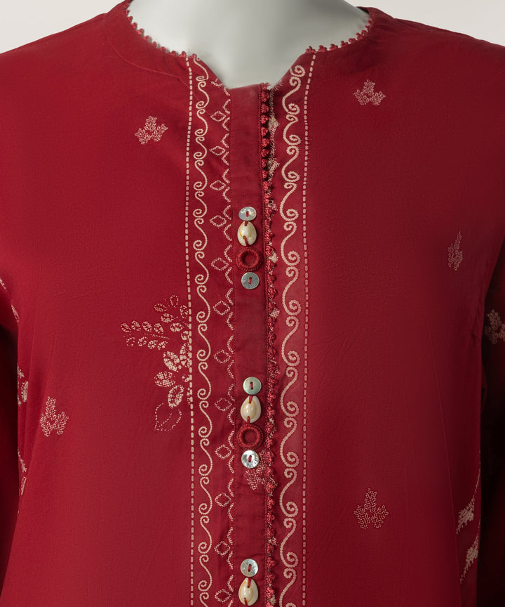 Lawn Red Stitched Suit - J. Junaid Jamshed