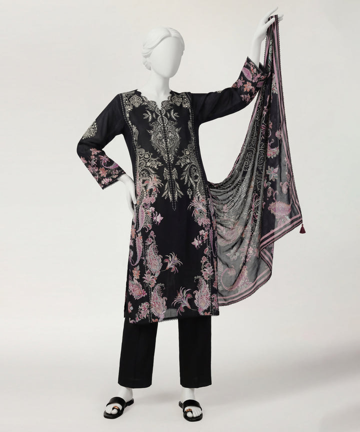Lawn Black Stitched Suit - J. Junaid Jamshed