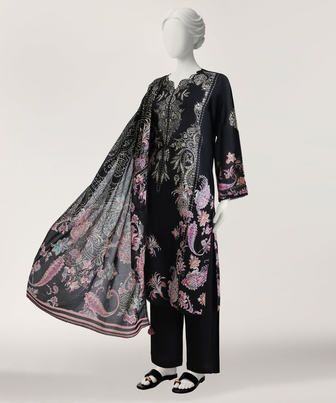 Lawn Black Stitched Suit - J. Junaid Jamshed