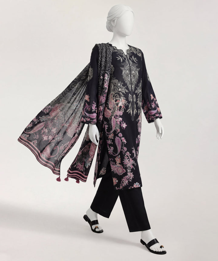 Lawn Black Stitched Suit - J. Junaid Jamshed