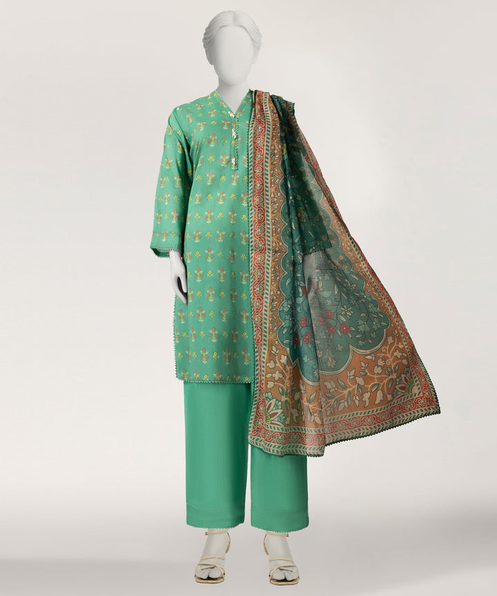 Lawn Green Stitched Suit - J. Junaid Jamshed