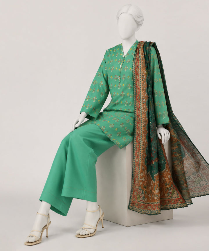 Lawn Green Stitched Suit - J. Junaid Jamshed