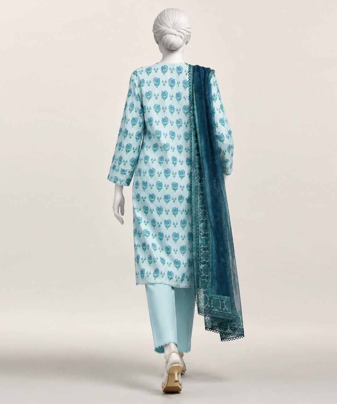 Lawn Sky Blue Stitched Suit - J. Junaid Jamshed