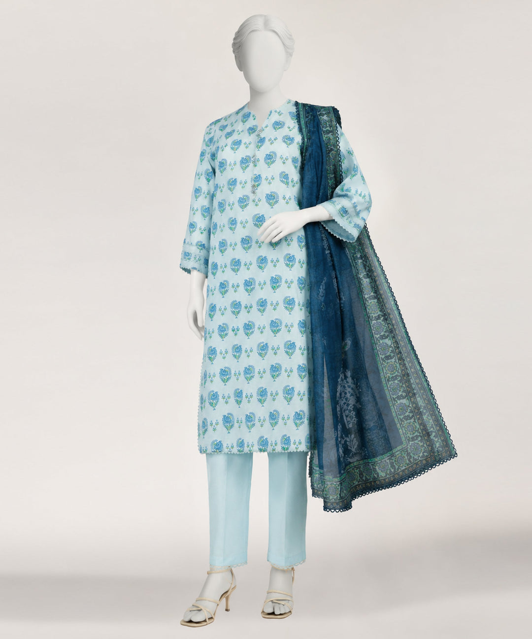 Lawn Sky Blue Stitched Suit - J. Junaid Jamshed