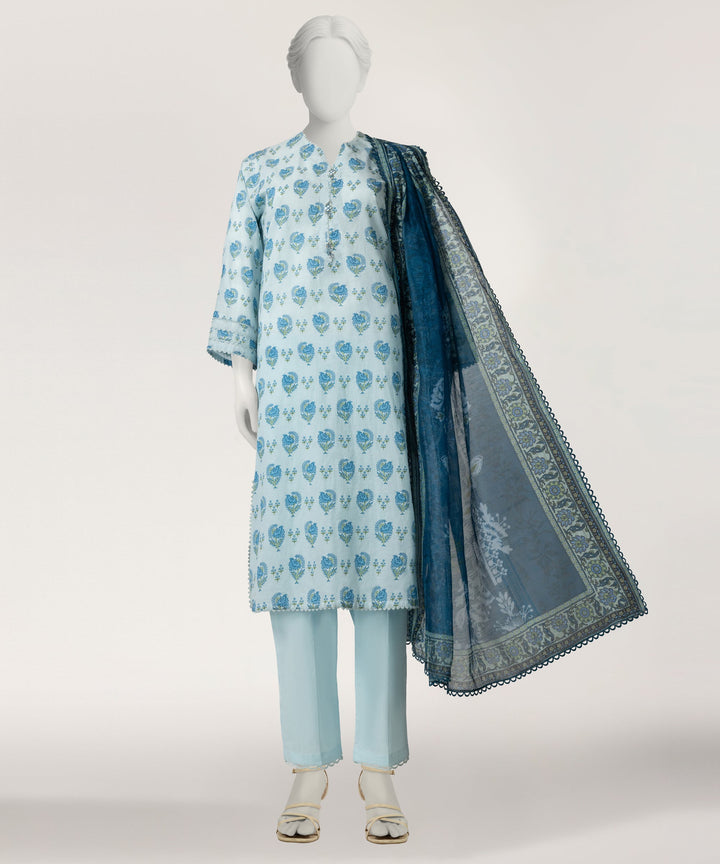 Lawn Sky Blue Stitched Suit - J. Junaid Jamshed
