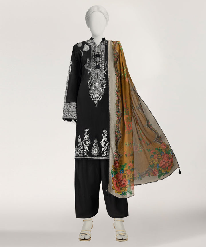 Lawn Black Stitched Suit - J. Junaid Jamshed