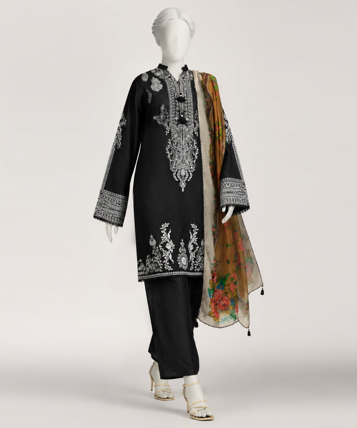 Lawn Black Stitched Suit - J. Junaid Jamshed