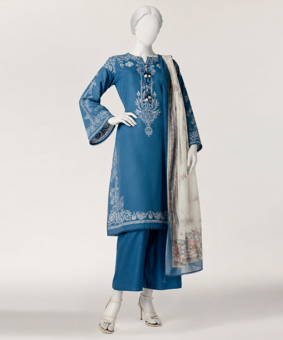 Lawn Blue Stitched Suit - J. Junaid Jamshed