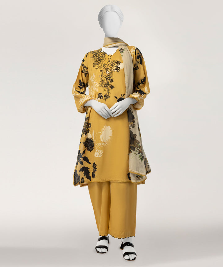 Lawn Yellow Stitched Suit - J. Junaid Jamshed