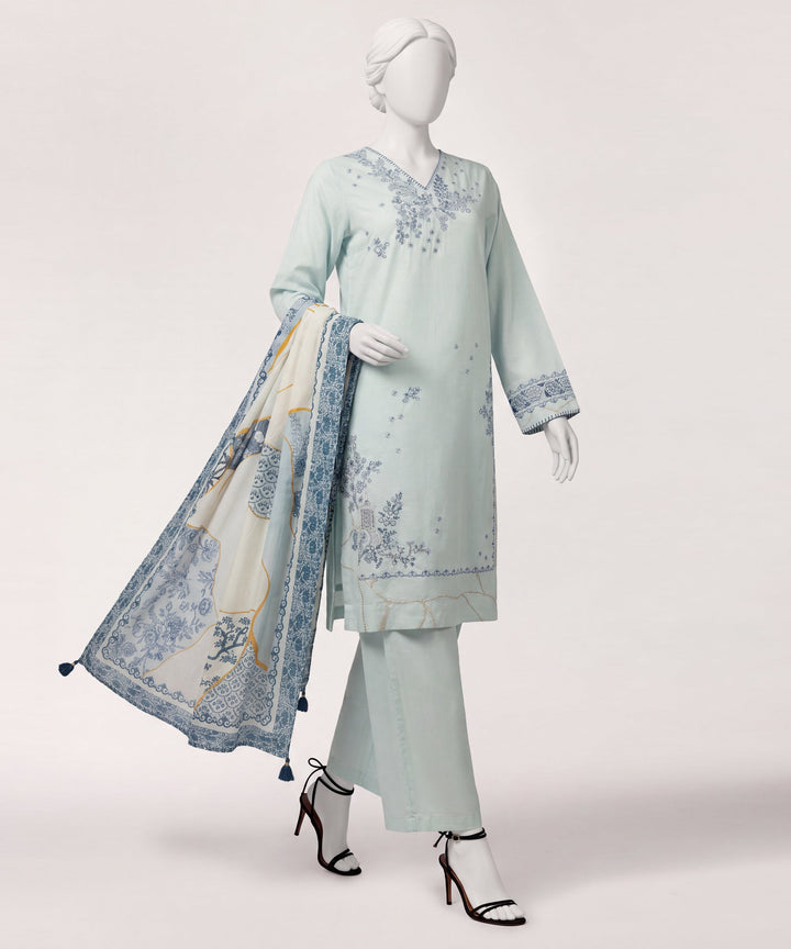 Lawn Light Blue Stitched Suit - J. Junaid Jamshed