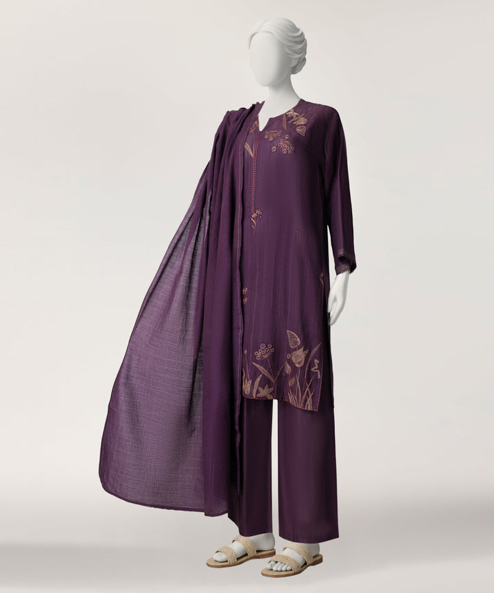 Dobby Purple Stitched Suit - J. Junaid Jamshed