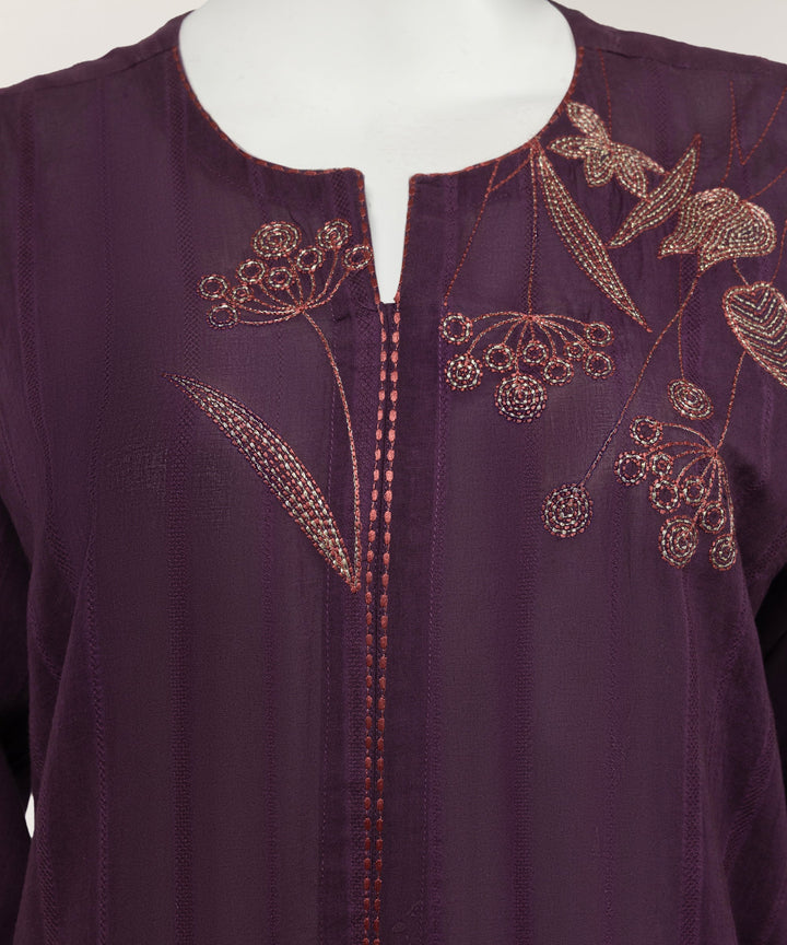 Dobby Purple Stitched Suit - J. Junaid Jamshed