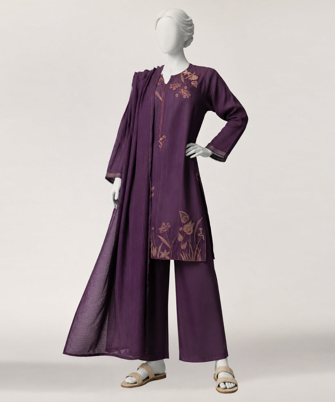 Dobby Purple Stitched Suit - J. Junaid Jamshed