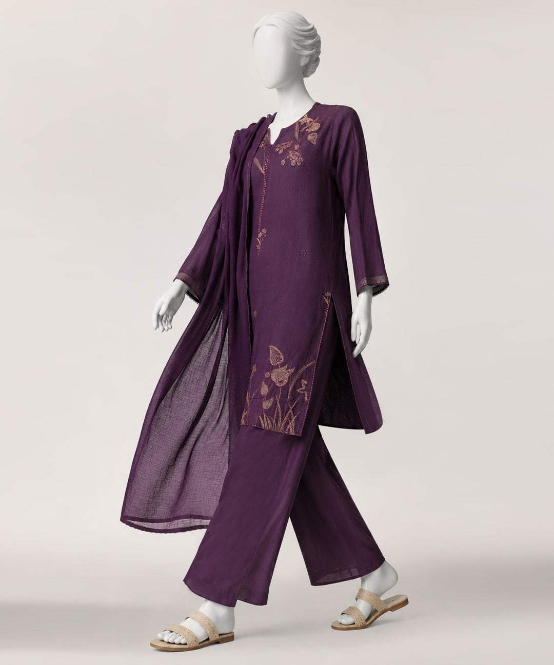 Dobby Purple Stitched Suit - J. Junaid Jamshed
